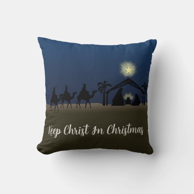 Nativity Scene Keep Christ In Christmas Throw Pillow (Front)