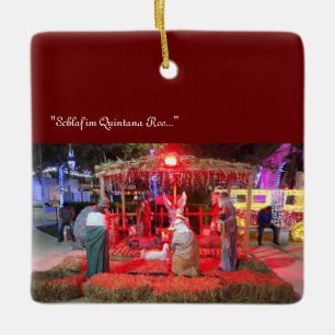 nativity scene - looking@phones ceramic ornament