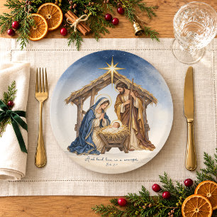 Nativity Scene Luke 2:7 Christmas Paper Plates