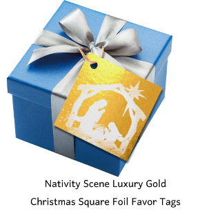 Nativity Scene Luxury Gold Christmas Square Foil Favor Tags