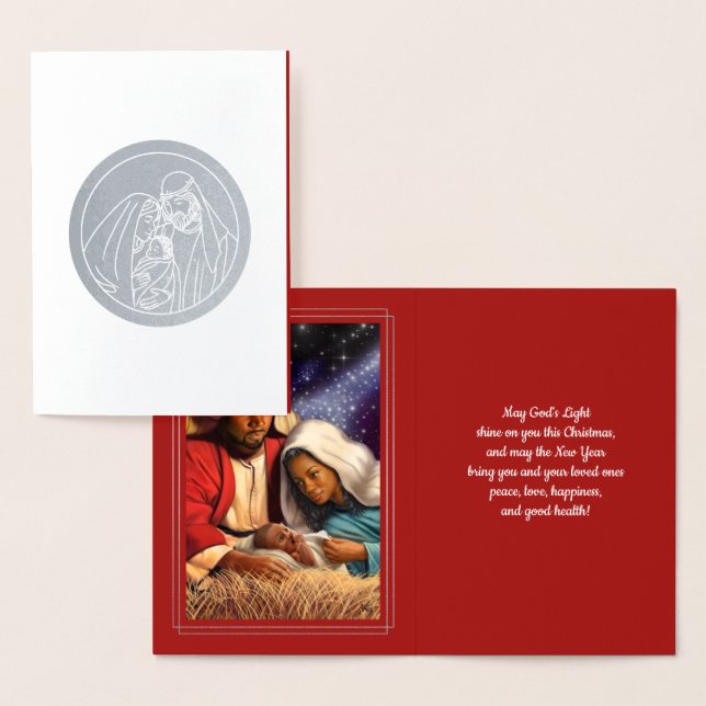 Nativity Scene Luxury Real Foil Christmas Cards (Display)