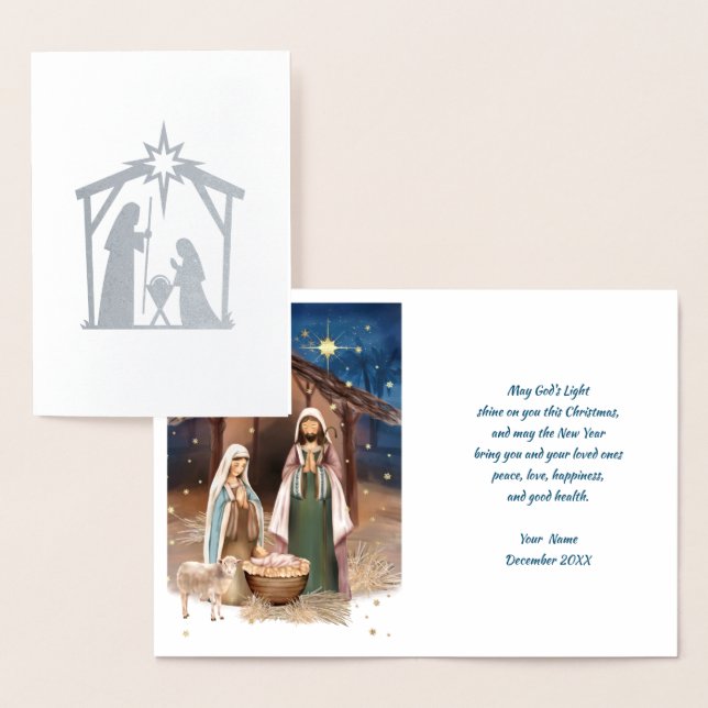 Nativity Scene Luxury Real Foil Christmas Cards (Display)