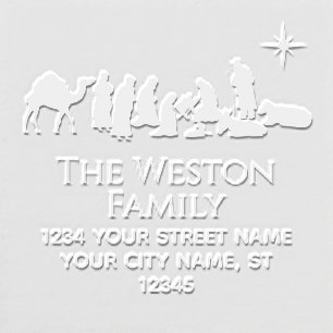 Nativity Scene Manger Baby Jesus Name Address Embosser