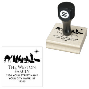 Nativity Scene Manger Baby Jesus Name Address Rubber Stamp
