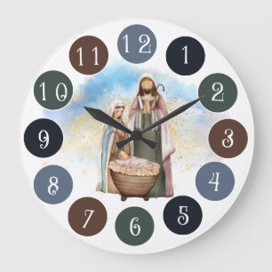 Nativity Scene - Mary, Joseph and Jesus Large Clock