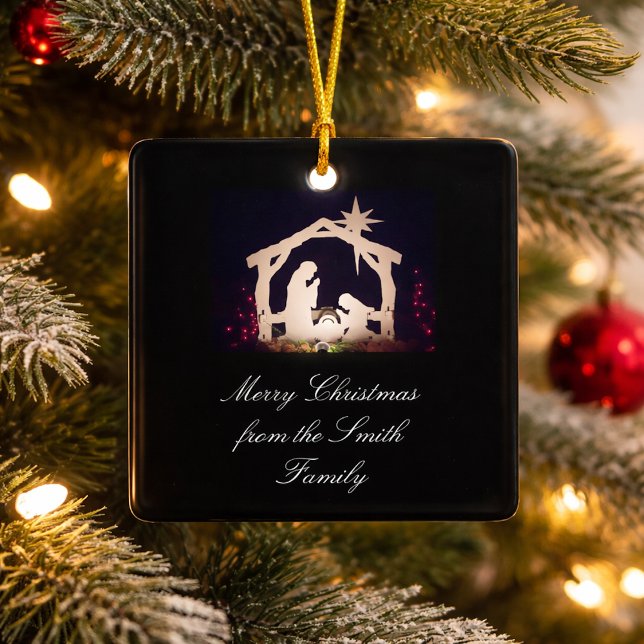 Nativity Scene Merry Christmas Ceramic Ornament (Creator Uploaded)