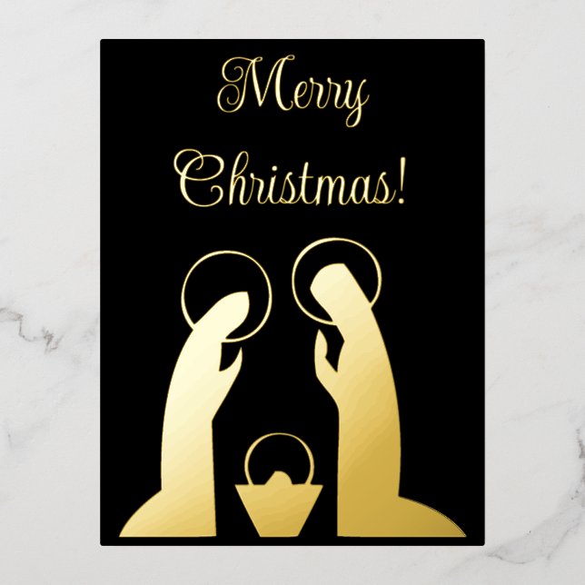 Nativity Scene Merry Christmas Foil Holiday Postcard (Front)