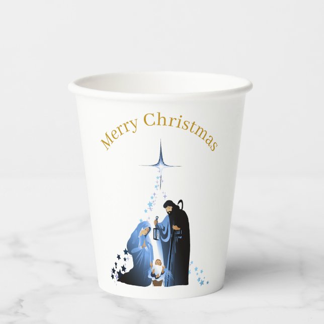 Nativity Scene Merry Christmas greetings Paper Cups (Front)