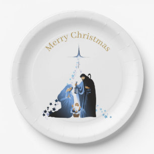 Nativity Scene Merry Christmas greetings Paper Plates