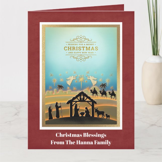 Nativity Scene "Merry Christmas & Happy New Year" Card (Front)