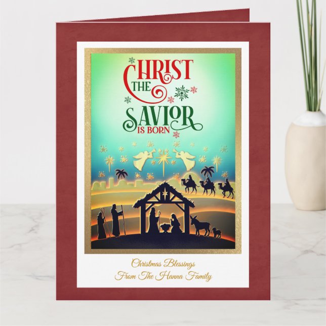 Nativity Scene "Merry Christmas & Happy New Year" Card (Front)