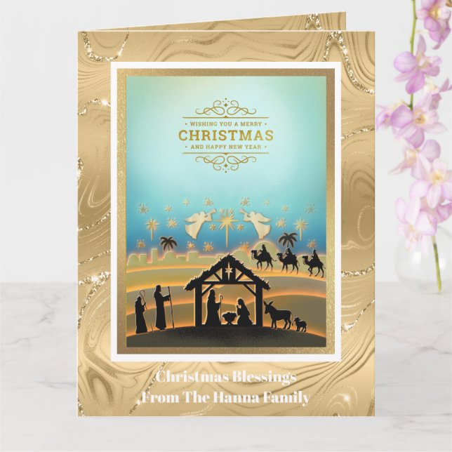 Nativity Scene "Merry Christmas & Happy New Year" Card (Orchid)