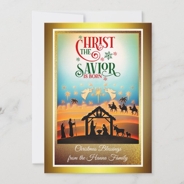 Nativity Scene "Merry Christmas & Happy New Year" Holiday Card (Front)