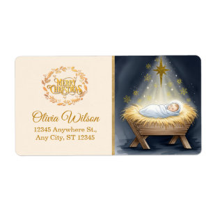 Nativity Scene "Merry Christmas" Label
