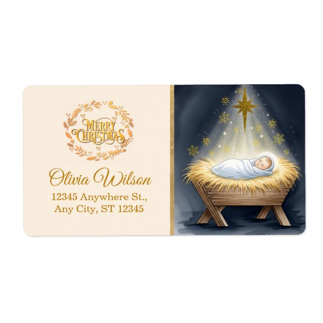 Nativity Scene "Merry Christmas" Label (Front)