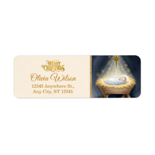 Nativity Scene "Merry Christmas" Label