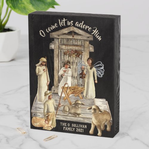 Nativity Scene Name O Come Let Us Adore Him   Wood Wooden Box Sign