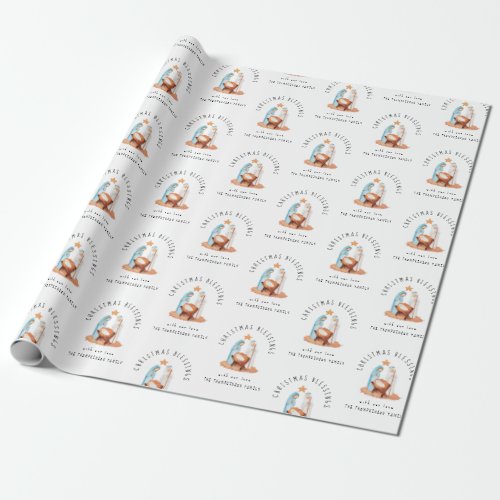 Nativity Scene Pattern Name Christmas Blessings Wrapping Paper