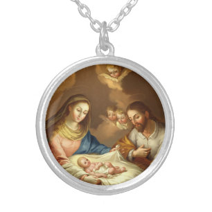 Nativity Scene Protection Silver Plated Necklace