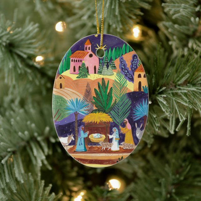 Nativity Scene Religious Family Photo Christmas Ceramic Ornament (Tree)