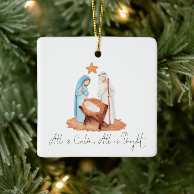 Nativity Scene Script All is Calm Christmas  Ceramic Ornament (Tree)