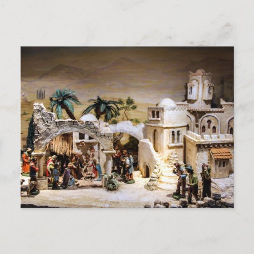 Nativity Scene Setup for Christmas Holiday Postcard