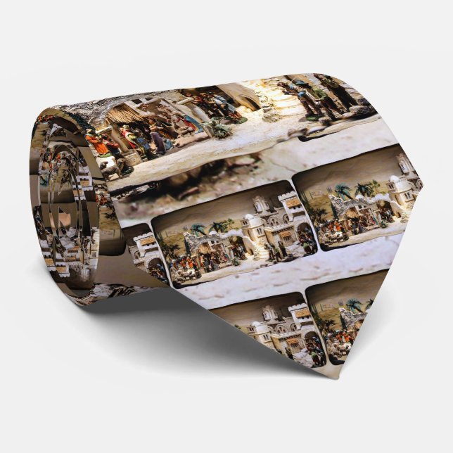 Nativity Scene Setup for Christmas Neck Tie (Rolled)