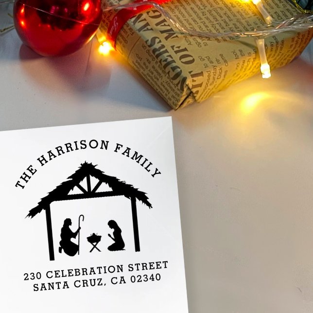 Nativity Scene | Simple Christmas Return Address Rubber Stamp (Creator Uploaded)