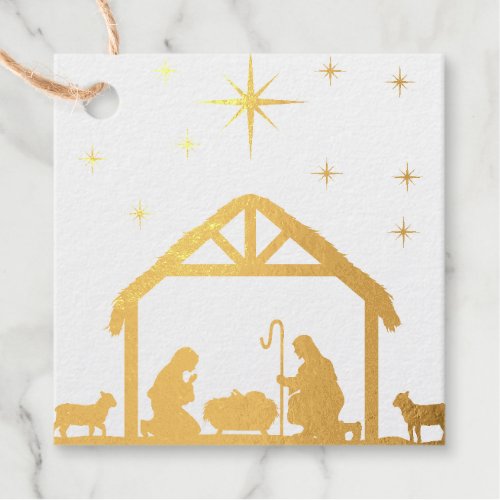 Nativity Scene Square Foil Favor Tag