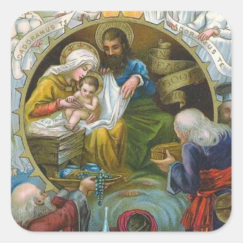 "nativity Scene" Square Sticker by ChristmasVintage at Zazzle