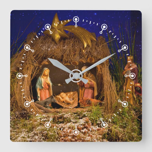 Nativity scene square wall clock (Front)