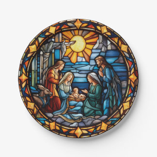 Nativity Scene Stained Glass Paper Plates