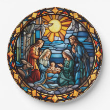 Nativity Scene Stained Glass Paper Plates