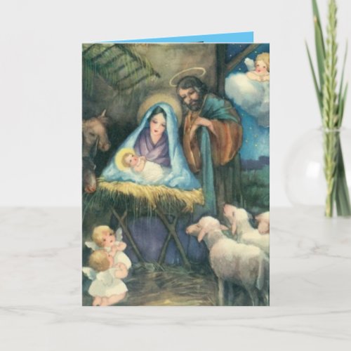 Nativity Scene Vintage Christmas Greeting Card