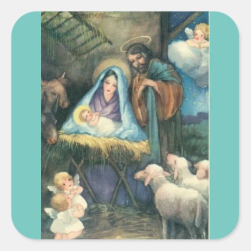 Nativity Scene Vintage Christmas Sticker