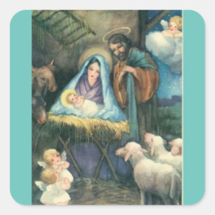 Nativity Scene Vintage Christmas Sticker