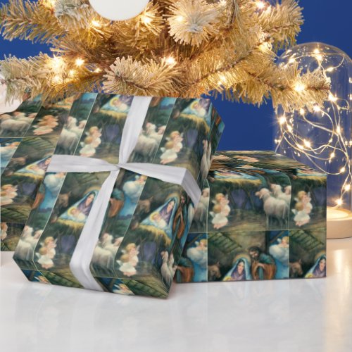 Nativity Scene Vintage Christmas Wrapping Paper