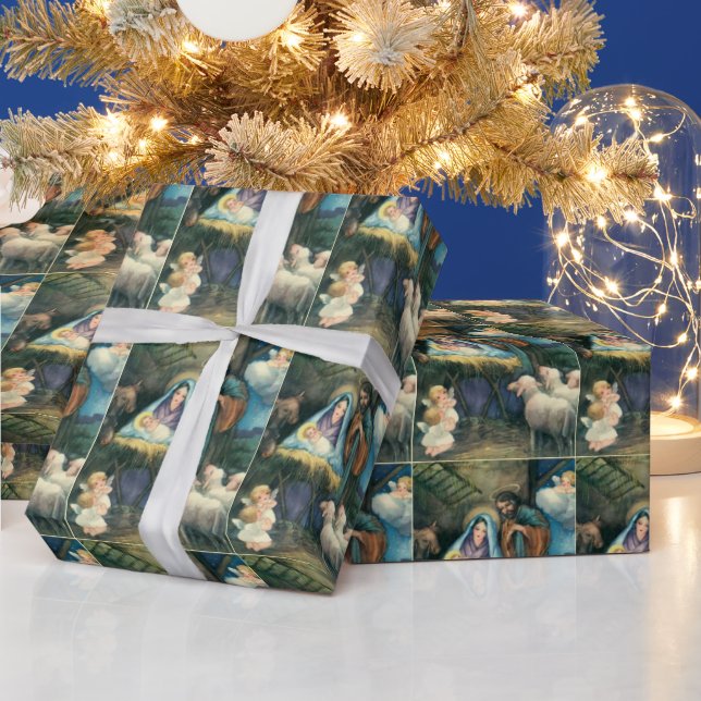 Nativity Scene Vintage Christmas Wrapping Paper (Holidays)