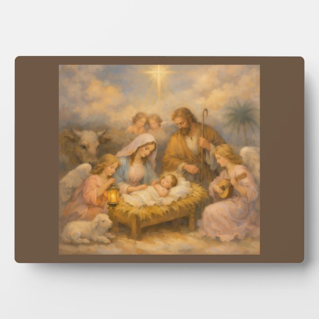 Nativity Scene With Angels Plaque (Front)