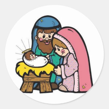 Nativity Scene With Baby Jesus Classic Round Sticker by esoticastore at Zazzle