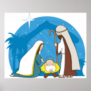 Nativity Scene with Mary Joseph and Baby Jesus Poster