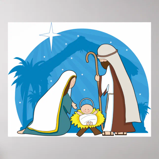 Nativity Scene with Mary Joseph and Baby Jesus Poster | Zazzle