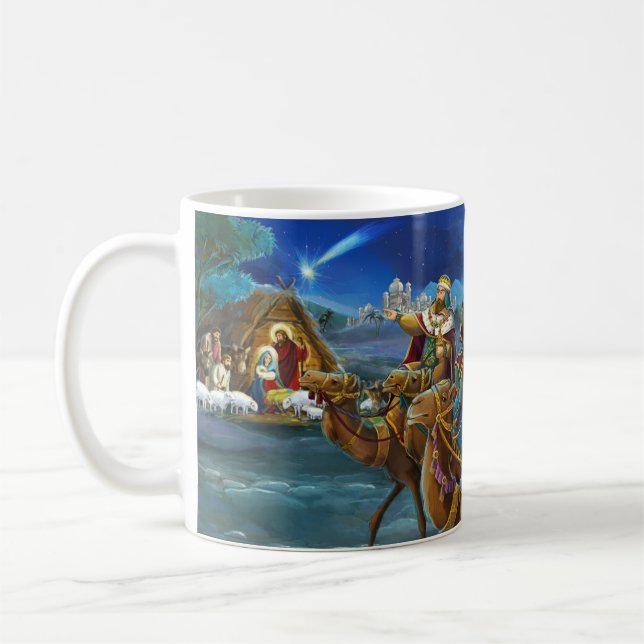 Nativity scene with wise men Christmas Holiday  Coffee Mug (Left)