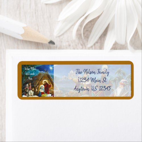 Nativity scene with wise men Christmas Holiday  Label