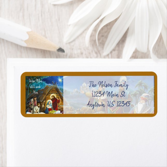 Nativity scene with wise men Christmas Holiday  Label (Insitu)