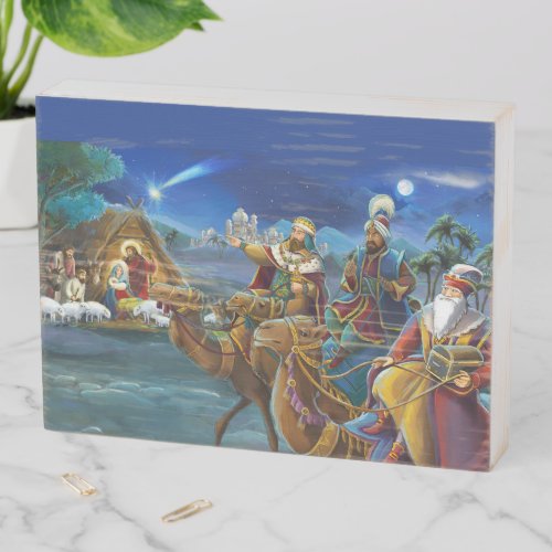 Nativity scene with wise men Christmas Holiday  Wooden Box Sign