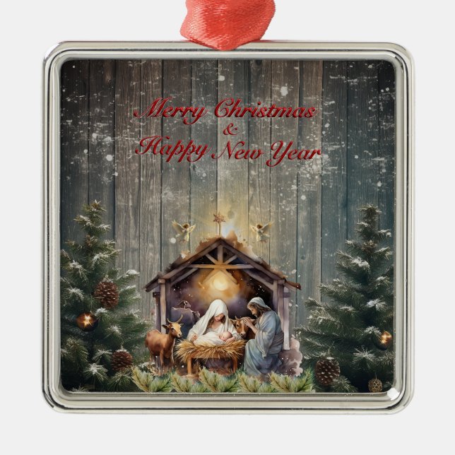 Nativity Serenity: Peaceful Christmas Wishes Metal Ornament (Front)