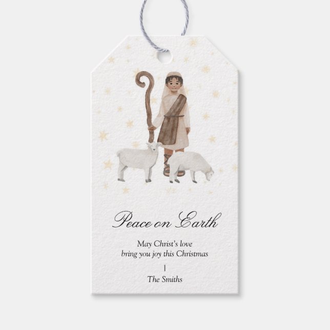 Nativity Shepherd & Sheep Christmas Gift Tag (Front)