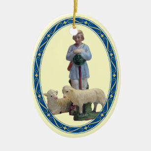 Nativity Shepherd with Sheep Ceramic Ornament