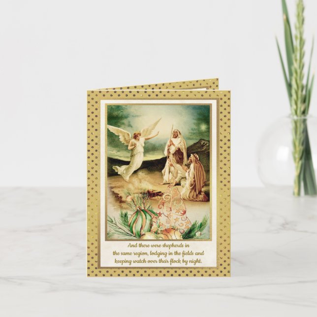 Nativity Shepherds & Angels Golden Christmas Invitation (Front)